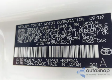 2010 Toyota Yaris z USA, uszkodzony, nr VIN JTDBT4K38A4065011